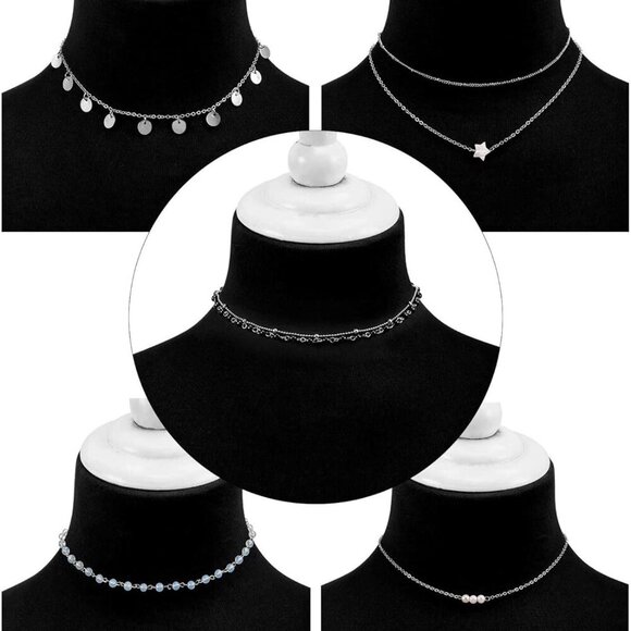 9 Pieces Women Girls Sliver Layered Chain Choker Necklace Layered Pendant Choker - Picture 3 of 8